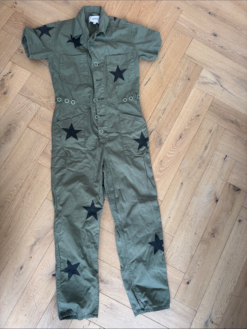Pistola Olive Green Jumpsuit with Black Star Details